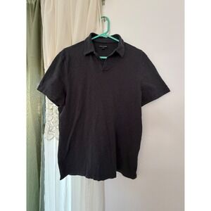 Banana Republic Polo Shirt Mens XL Charcoal Grey Short Sleeve Micrco Pin Striped